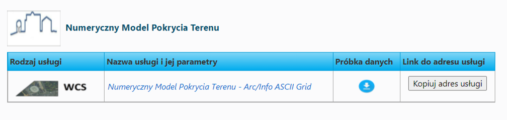 Rysunek 9 Informacja o usługach WCS dotyczących NMPT na stronie www.geoportal.gov.pl