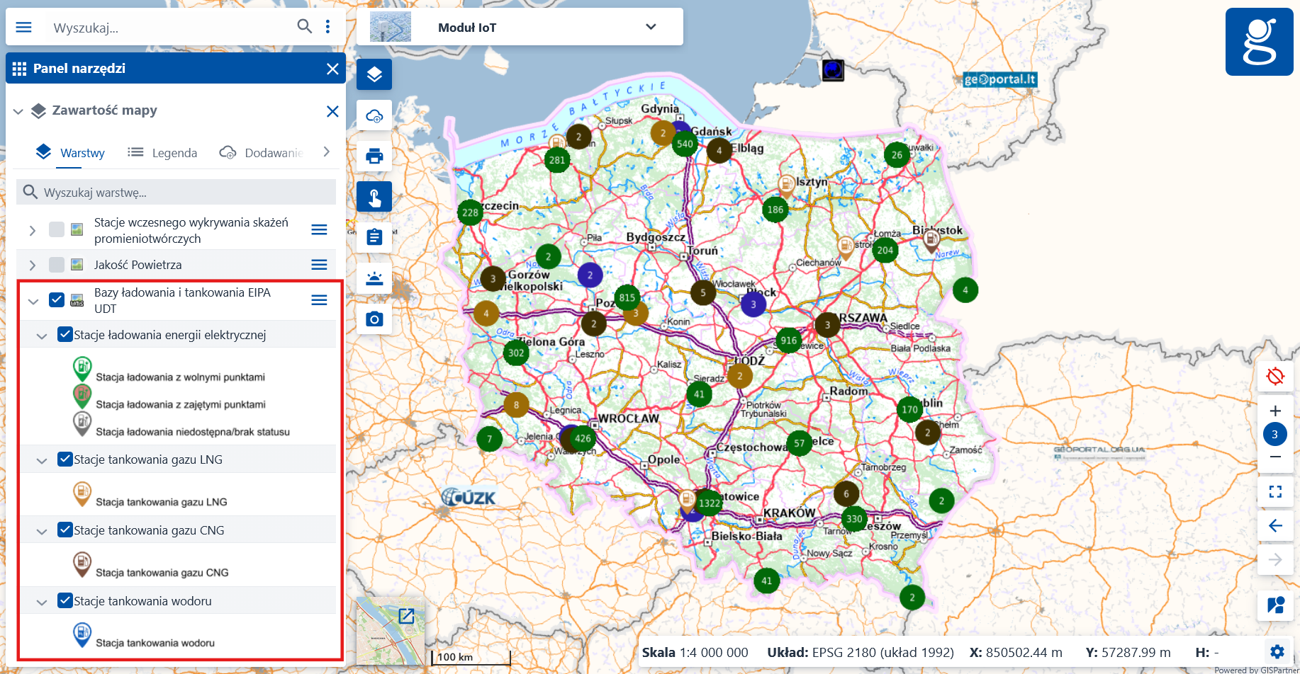Nowa usługa „Bazy ładowania i tankowania EIPA UDT” dostępna w module „IoT” w serwisie www.geoportal.gov.pl