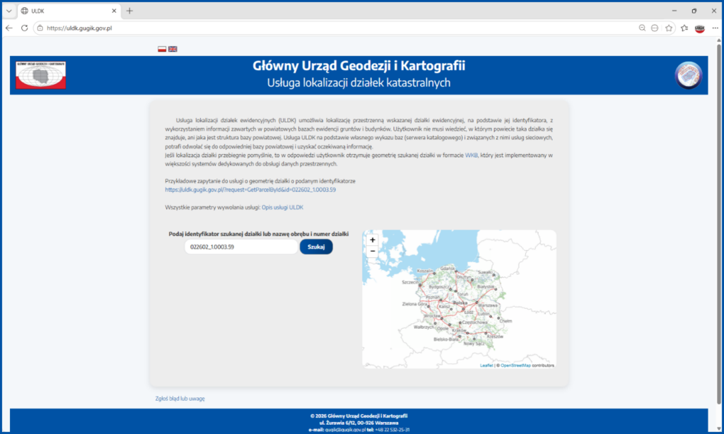 Strona internetowa usługi ULDK