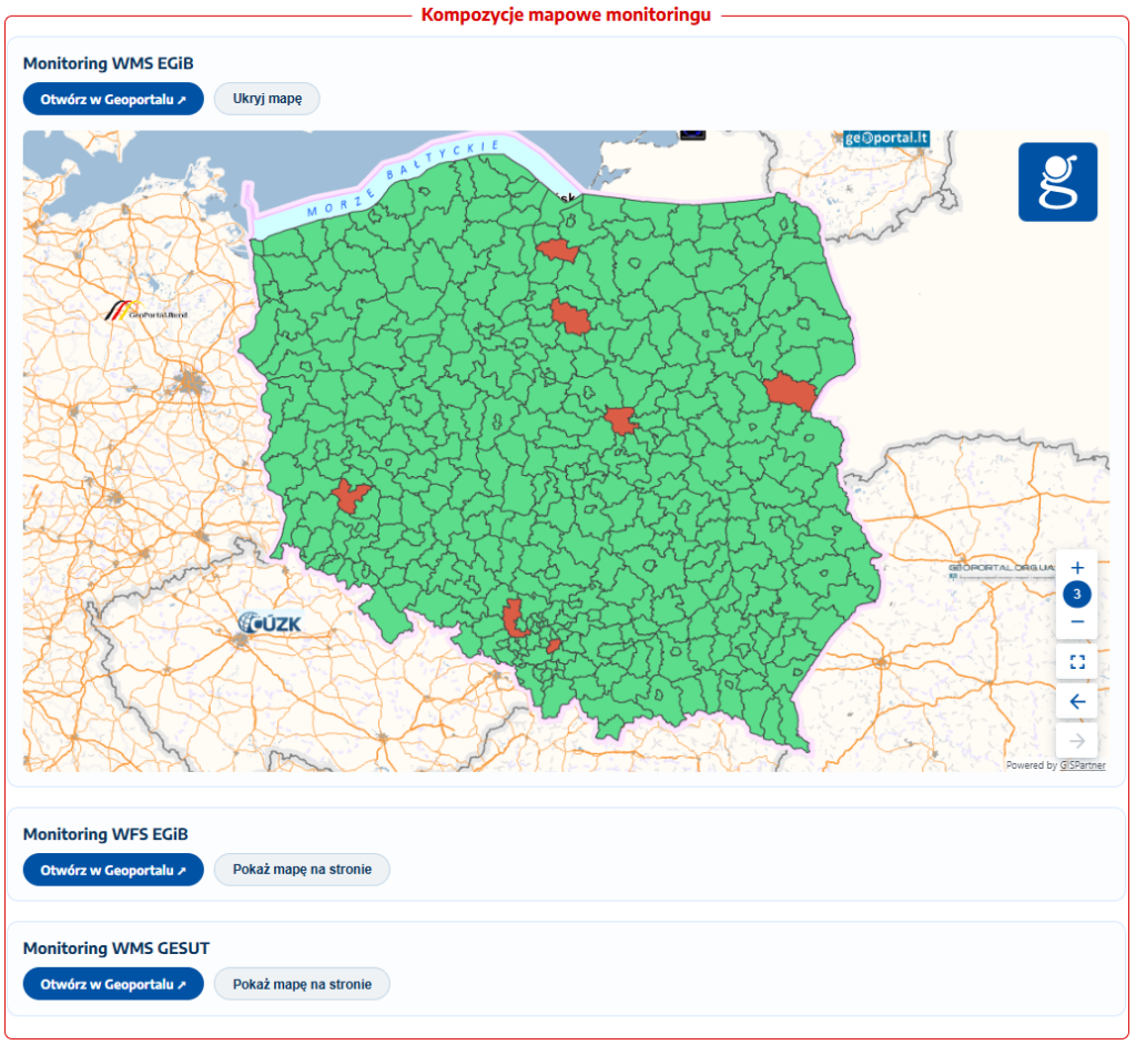 Kompozycje mapowe usług objętych monitoringiem