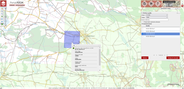 Rysunek 15c. Portal PZGiK umożliwiający pozyskanie map topograficznych, tematycznych i specjalnych - Identyfikacja