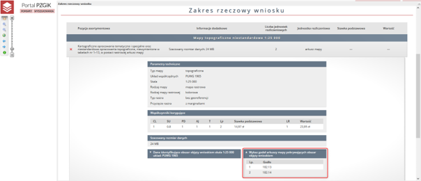 Rysunek 15d. Portal PZGiK umożliwiający pozyskanie map topograficznych, tematycznych i specjalnych – wykaz godeł arkuszy map