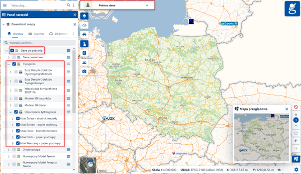 Rysunek 17. Serwis geoportal.gov.pl – Dane do pobrania