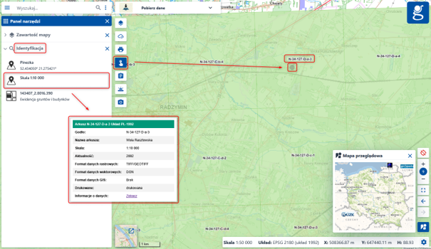 Rysunek 2. Usługi przeglądania WMS i WMTS – Skorowidze – wynik Identyfikacji