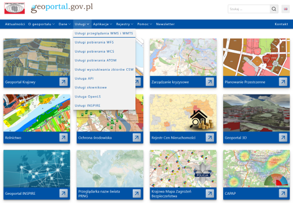 Rysunek 3. Serwis geoportal.gov.pl - Usługi