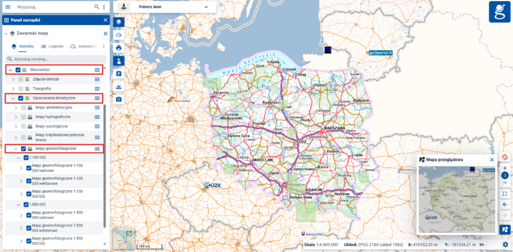 Rysunek 34. Serwis geoportal.gov.pl – Skorowidze – Mapy geomorfologiczne