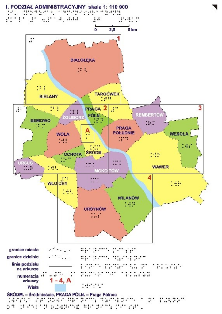 Rysunek 43a, 43b. Przykład map „Planu Warszawy” dla niewidomych i słabowidzących