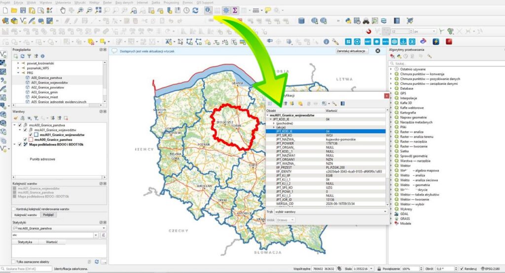 Rysunek 14. Identyfikacja obiektu w QGIS