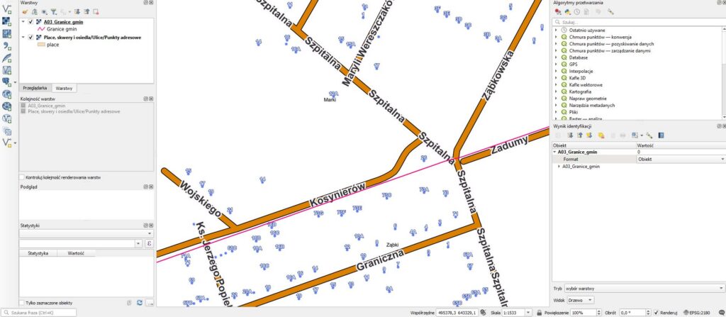 Rysunek 3. Dane PRG widoczne w QGIS