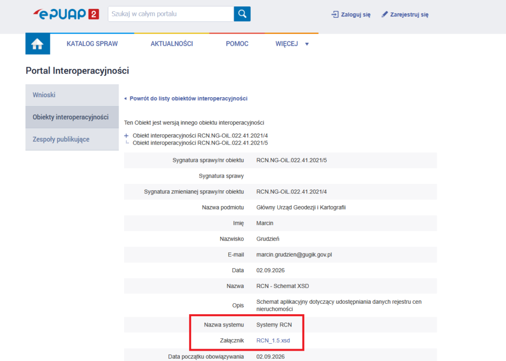 rysunek przedstawia zrzut z serwisu epuap.gov.pl - Portal Interoperacyjności.