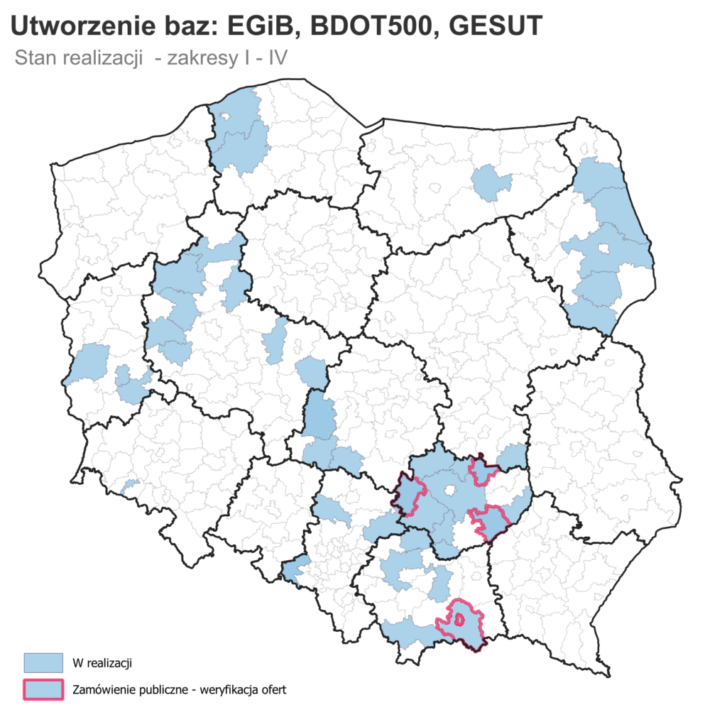 mapka z powiatami objętymi wektoryzacją
